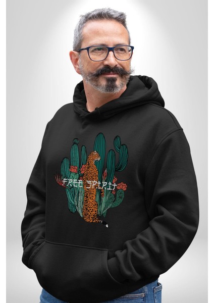 Kaktüs Çita Kadın Erkek Siyah Kapüşonlu Sweatshirt Hoodie modelleri