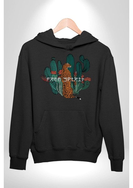 Kaktüs Çita Kadın Erkek Siyah Kapüşonlu Sweatshirt Hoodie indirimleri