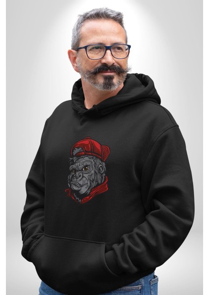 Kırmızı Şapka Maymun Kadın Erkek Siyah Kapüşonlu Sweatshirt Hoodie modelleri