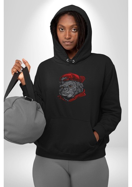 Kırmızı Şapka Maymun Kadın Erkek Siyah Kapüşonlu Sweatshirt Hoodie fırsatları