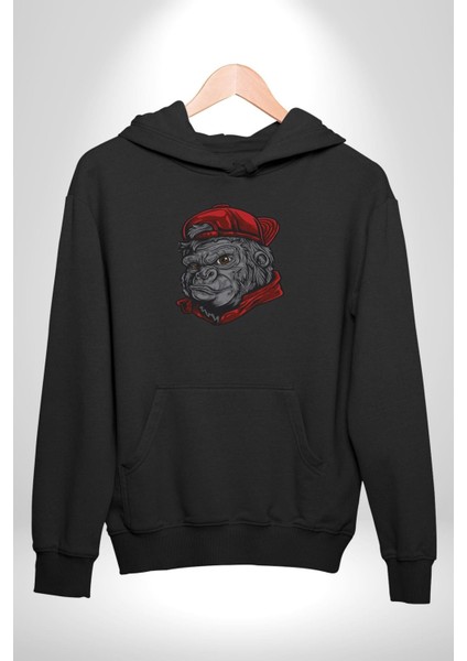 Kırmızı Şapka Maymun Kadın Erkek Siyah Kapüşonlu Sweatshirt Hoodie indirimleri