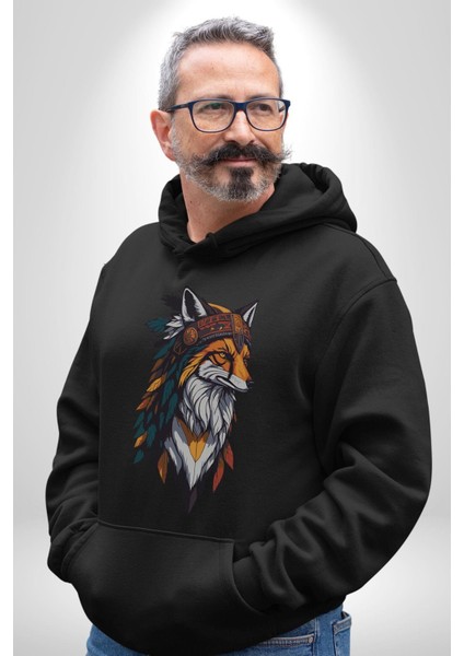 Kızılderili Tilki Kadın Erkek Siyah Kapüşonlu Sweatshirt Hoodie modelleri