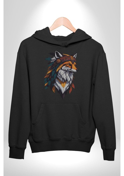 Kızılderili Tilki Kadın Erkek Siyah Kapüşonlu Sweatshirt Hoodie indirimleri