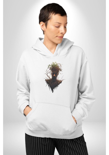 Ağaç Adam Kökler Felsefe Kadın Erkek Beyaz Kapüşonlu Sweatshirt Hoodie