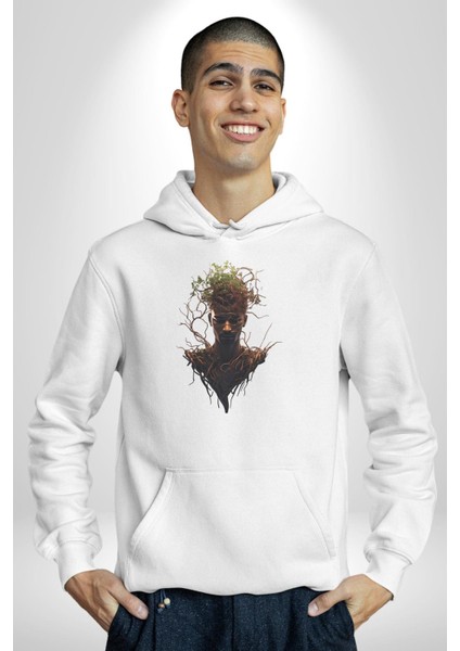 Ağaç Adam Kökler Felsefe Kadın Erkek Beyaz Kapüşonlu Sweatshirt Hoodie
