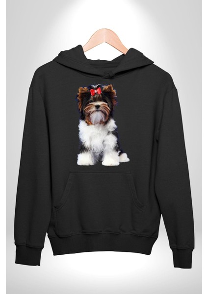 Biewer Yorshire Terrier Kadın Erkek Siyah Kapüşonlu Sweatshirt Hoodie