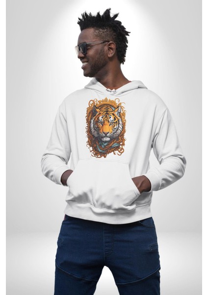 Kaplan Süs Kadın Erkek Beyaz Kapüşonlu Sweatshirt Hoodie fiyatları