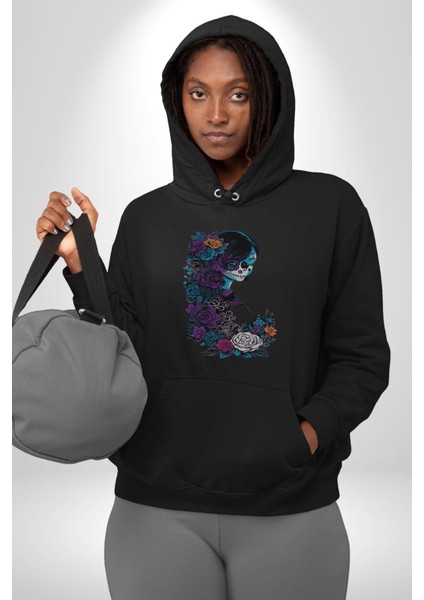 Cadılar Siyah Güller Kadın Erkek Siyah Kapüşonlu Sweatshirt Hoodie