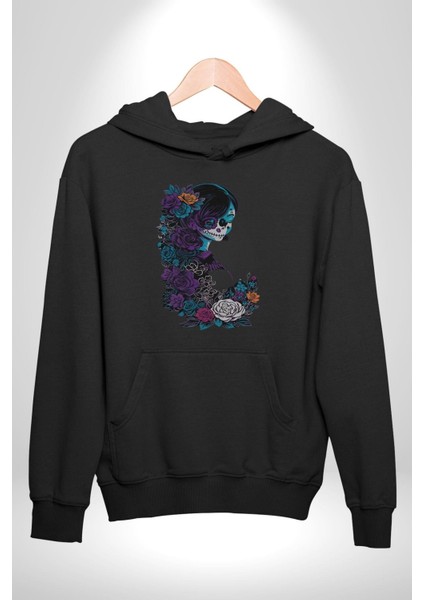 Cadılar Siyah Güller Kadın Erkek Siyah Kapüşonlu Sweatshirt Hoodie