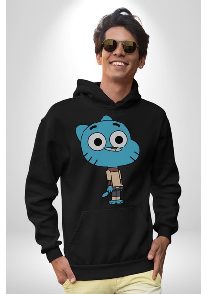 Darwin Watterson Ben Gumball Kadın Erkek Siyah Kapüşonlu Sweatshirt Hoodie