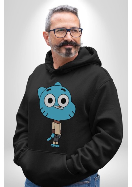 Darwin Watterson Ben Gumball Kadın Erkek Siyah Kapüşonlu Sweatshirt Hoodie