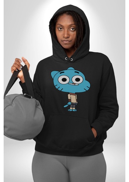 Darwin Watterson Ben Gumball Kadın Erkek Siyah Kapüşonlu Sweatshirt Hoodie