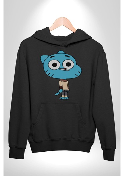 Darwin Watterson Ben Gumball Kadın Erkek Siyah Kapüşonlu Sweatshirt Hoodie