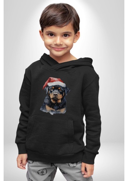Yeni Yıl Noel Rottweiler Kadın Erkek Siyah Kapüşonlu Sweatshirt Hoodie modelleri