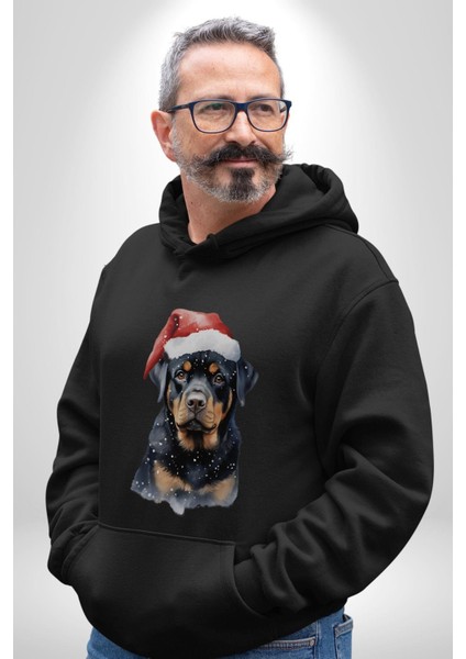 Yeni Yıl Noel Rottweiler Kadın Erkek Siyah Kapüşonlu Sweatshirt Hoodie fırsatları