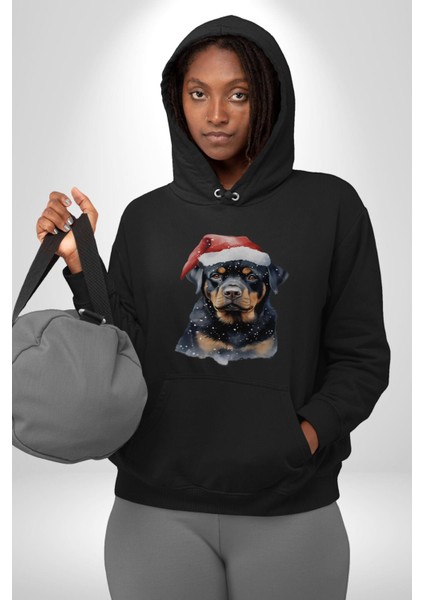 Yeni Yıl Noel Rottweiler Kadın Erkek Siyah Kapüşonlu Sweatshirt Hoodie indirimleri
