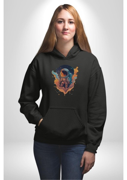Bulutlar Astronot Uzay Kadın Erkek Siyah Kapüşonlu Sweatshirt Hoodie modelleri