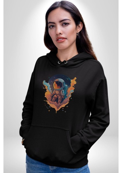 Bulutlar Astronot Uzay Kadın Erkek Siyah Kapüşonlu Sweatshirt Hoodie fırsatları