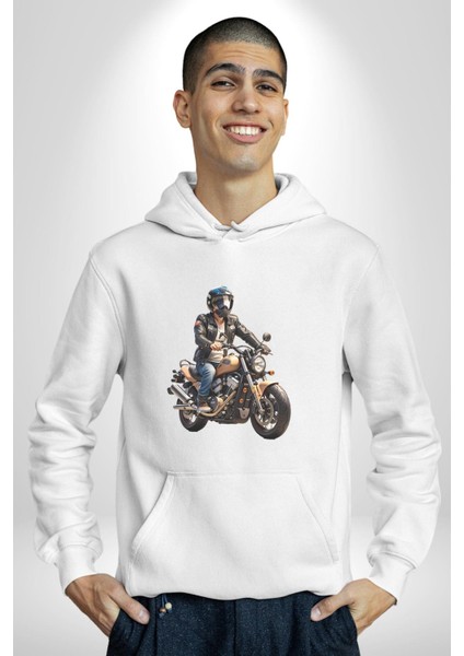 Kask Motorsiklet Dünya Turu Kadın Erkek Beyaz Kapüşonlu Sweatshirt Hoodie