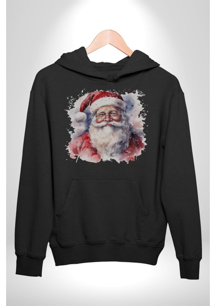 Mutlu Noel Baba Yeni Yıl Tasarımı Kadın Erkek Siyah Kapüşonlu Sweatshirt Hoodie