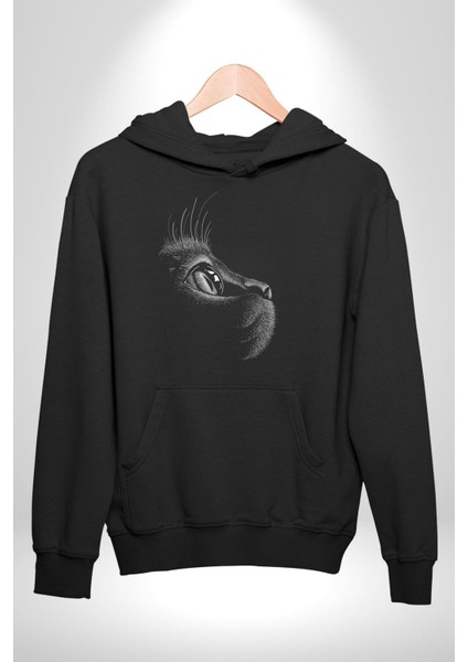 Kedi Bakışı Duygusal Kadın Erkek Siyah Kapüşonlu Sweatshirt Hoodie fiyatları