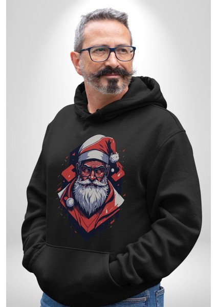 Cool Santa Claus Noel Baba Kadın Erkek Siyah Kapüşonlu Sweatshirt Hoodie