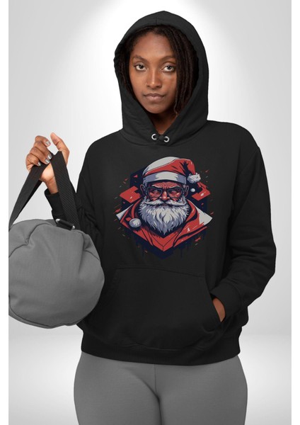 Cool Santa Claus Noel Baba Kadın Erkek Siyah Kapüşonlu Sweatshirt Hoodie fırsatları