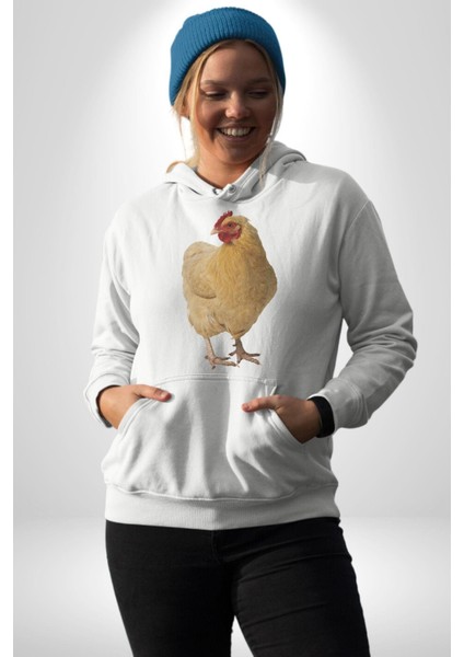 Tavuk Kadın Erkek Beyaz Kapüşonlu Sweatshirt Hoodie modelleri