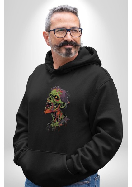 Zombi Kafası Kadın Erkek Siyah Kapüşonlu Sweatshirt Hoodie modelleri
