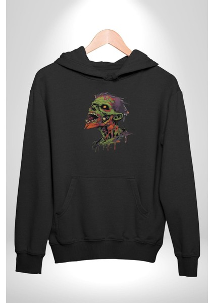 Zombi Kafası Kadın Erkek Siyah Kapüşonlu Sweatshirt Hoodie indirimleri