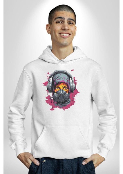 Maske Duman Corona Müzik Kulaklık Kadın Erkek Beyaz Kapüşonlu Sweatshirt Hoodie modelleri