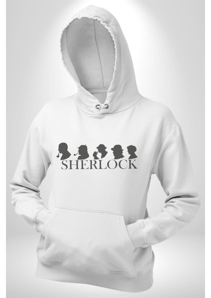 Sherlock Kadın Erkek  Beyaz Kapüşonlu Sweatshirt Hoodie