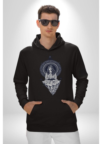 Falcı Meditasyon Yoga Dağın Üstünde Kadın Erkek Siyah Kapüşonlu Sweatshirt Hoodie fiyatları