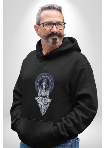 Falcı Meditasyon Yoga Dağın Üstünde Kadın Erkek Siyah Kapüşonlu Sweatshirt Hoodie modelleri