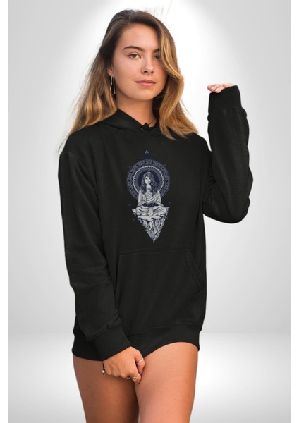 Falcı Meditasyon Yoga Dağın Üstünde Kadın Erkek Siyah Kapüşonlu Sweatshirt Hoodie fırsatları