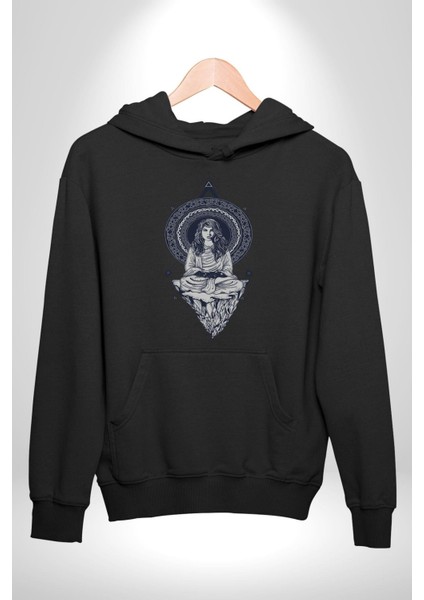 Falcı Meditasyon Yoga Dağın Üstünde Kadın Erkek Siyah Kapüşonlu Sweatshirt Hoodie indirimleri