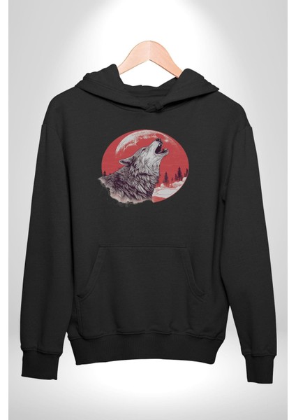 Uluyan Beyaz Kurt Kadın Erkek Siyah Kapüşonlu Sweatshirt Hoodie indirimleri