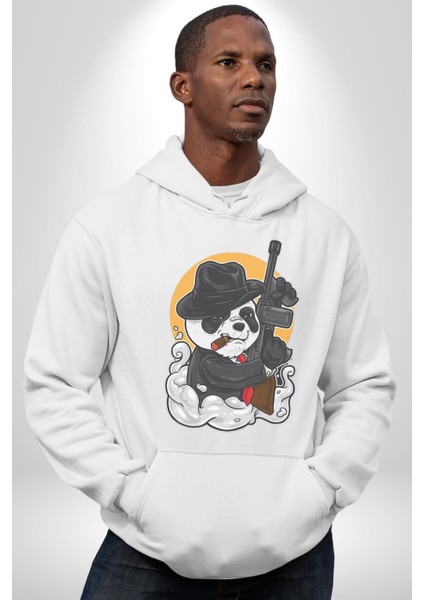 Gangster Panda Kadın Erkek Beyaz Kapüşonlu Sweatshirt Hoodie fiyatları