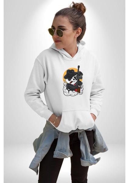 Gangster Panda Kadın Erkek Beyaz Kapüşonlu Sweatshirt Hoodie fırsatları