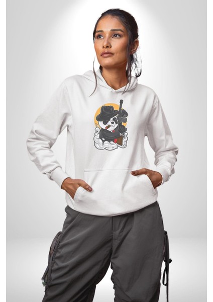 Gangster Panda Kadın Erkek Beyaz Kapüşonlu Sweatshirt Hoodie indirimleri