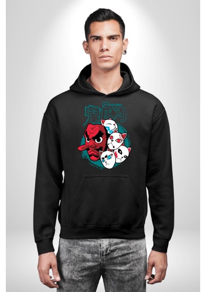 Japon Anime Tengu Maske Kadın Erkek Siyah Kapüşonlu Sweatshirt Hoodie modelleri