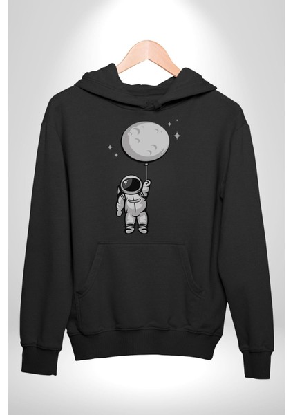 Astronot Ay Balon Kadın Erkek Siyah Kapüşonlu Sweatshirt Hoodie fırsatları