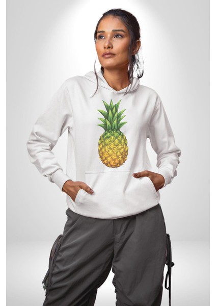 Ananas Meyve Kadın Erkek Beyaz Kapüşonlu Sweatshirt Hoodie fırsatları