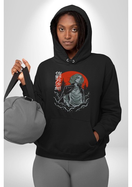 Tokyo Revengers Mikey Red Moon Kadın Erkek Siyah Kapüşonlu Sweatshirt Hoodie