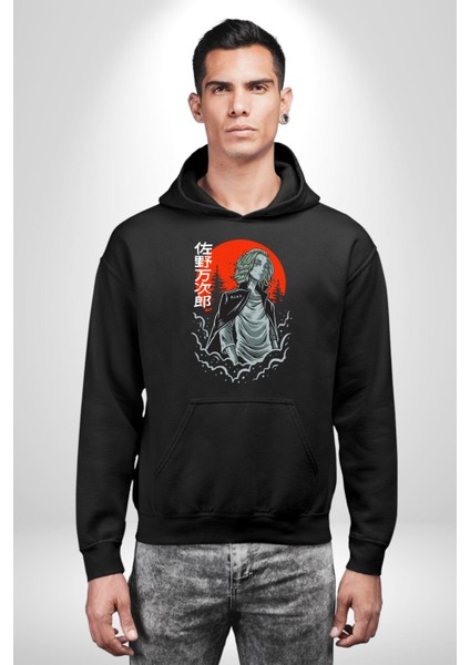 Tokyo Revengers Mikey Red Moon Kadın Erkek Siyah Kapüşonlu Sweatshirt Hoodie