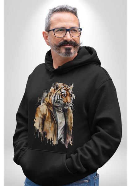 Cool Yakışıklı Kapüşonlu Spor Kaplan Kadın Erkek Siyah Kapüşonlu Sweatshirt Hoodie modelleri