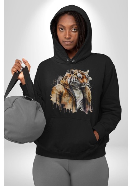 Cool Yakışıklı Kapüşonlu Spor Kaplan Kadın Erkek Siyah Kapüşonlu Sweatshirt Hoodie fırsatları