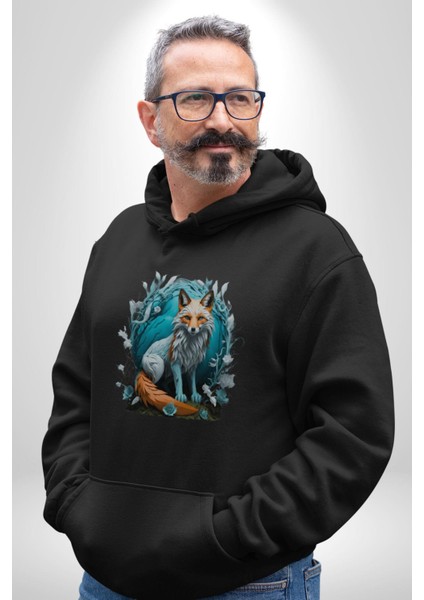 Beyaz Kurt Altın Maske Doğa Kadın Erkek Siyah Kapüşonlu Sweatshirt Hoodie modelleri
