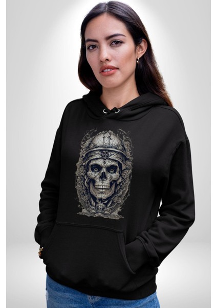 Kask Miğfer Iskelet Asker Kadın Erkek Siyah Kapüşonlu Sweatshirt Hoodie fiyatları