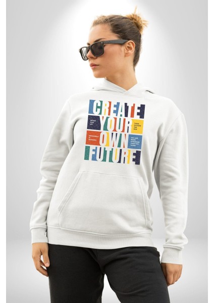 Geleçeği Seninle Planlayalım Kadın Erkek Beyaz Kapüşonlu Sweatshirt Hoodie